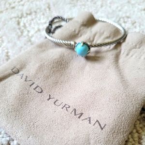 David Yurman Sterling Silver 3mm Cable Chatelaine Turquoise Bracelet